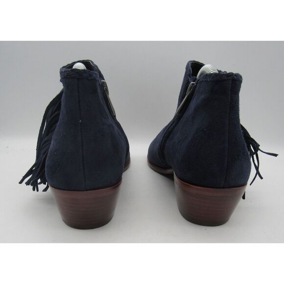 Sam Edelman Paige Navy Blue Suede Fringe Block Heel Ankle Boots Size 7.5 - Picture 4 of 8